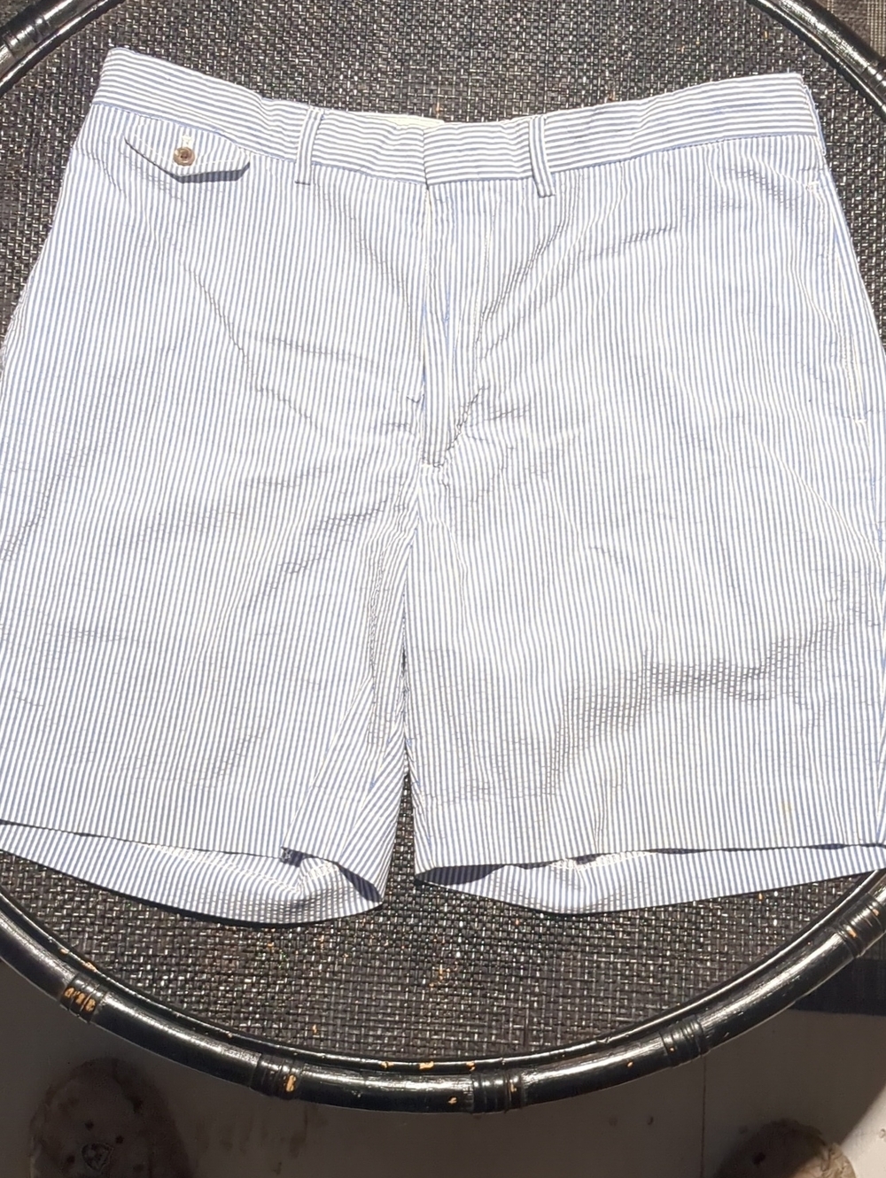 Polo by Ralph Lauren Blue and White Seersucker Stripe Flat Front Shorts